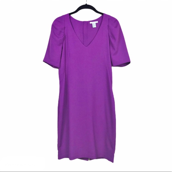 purple sheath dress with exposed zipper